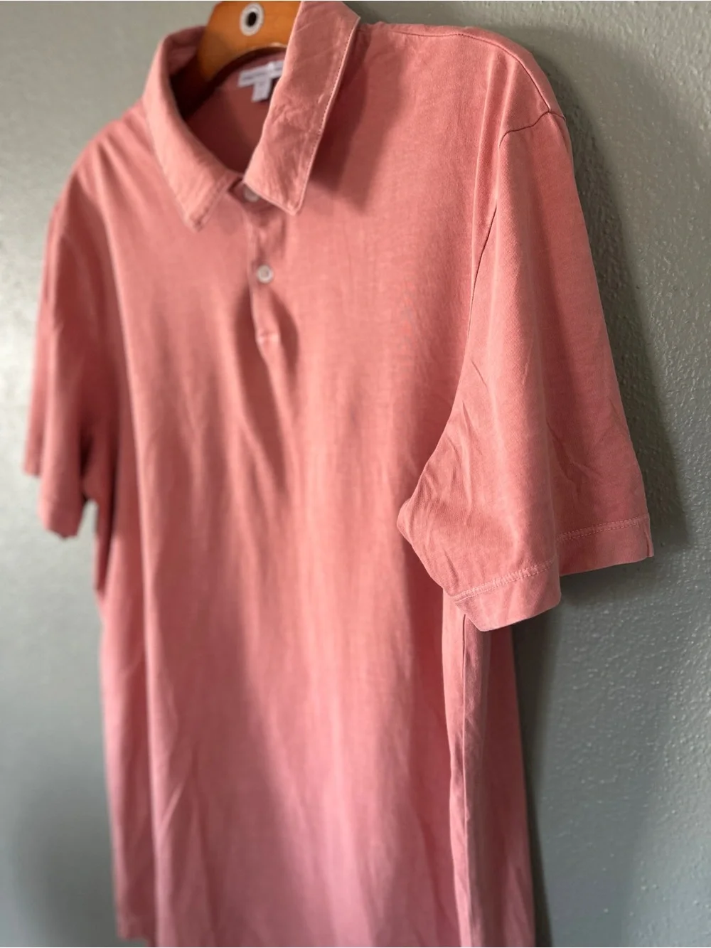 JAMES PERSE Sueded Jersey Polo Shirt | Coral Mens 3 - Picture 5 of 11